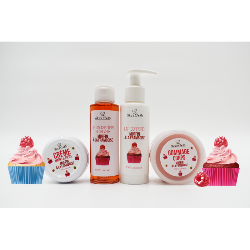 2 en 1 Gel douche corps et shampoing - Muffin à la framboise - 100ml 100% naturel - Format voyage Stani chef\'s